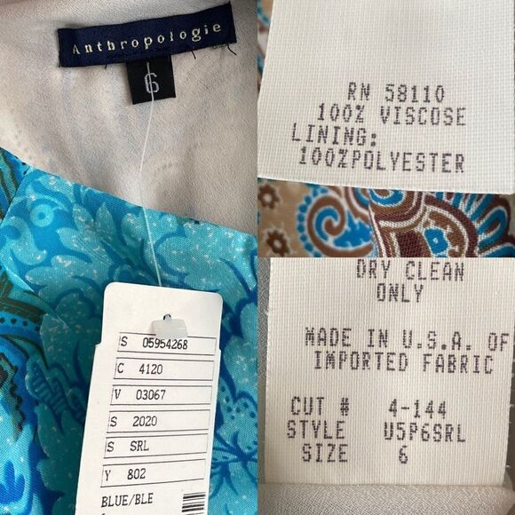 ANTHROPOLOGIE Boho Midi Skirt Print Blue Tan 6 - Picture 5 of 5